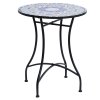Outsunny 60 cm Mosaic Garden Table, Small Round Outdoor Side Table with Ceramic Top, Plant Stand for Patio, Balcony, Blue and White