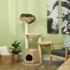 PawHut Cat Tree Tower for Indoor Cats, Climbing Activity Centre, Kitten Furniture with Cattail Fluff Bed House, Sisal Scratching Post, Hanging Ball, 50 x 50 x 119cm, Natural Tone