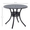 Outsunny 85cm Round Garden Dining Table with 46.5mm Dia. Umbrella Hole, Cast Aluminium Outdoor Dining Table, Grid Motif Outdoor Table for Garden, Patio, Porch, Black