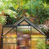 Outsunny Polycarbonate Greenhouse, Small Greenhouse with Adjustable Roof Vent, Garden Green House with Galvanised Base, Sliding Door and Rain Gutter, 190 x 190 x 200 cm, Grey