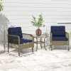 Outsunny 3 Pieces Rattan Bistro Set, Wicker Garden Furniture Set with Glass Top Coffee Table and Chairs, Thickened Cushions for Outdoor, Patio, Balcony, Charcoal Grey