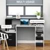 HOMCOM Computer Desk with Drawers and Storage Shelves, Office Desk Writing Table with Printer Stand, Large Workstation for Study Play Work Home Office, 137 x 55 x 92cm, Black and White