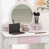 ZONEKIZ Kids Dressing Table with Mirror and Stool , Kids Vanity Table Girls Dressing Table with Drawer, Storage Shelf, Rabbit Design, for Ages 3-6 Years - White and Pink