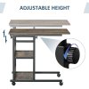 HOMCOM C-Shaped Side Table Industrial Mobile Rolling End Desk with 3-Tier Storage Shelving, Adjustable Height, Wheels