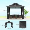 Outsunny 3 x 3 (m) Outdoor Polycarbonate Gazebo, Double?Roof Hard Top Gazebo with?Galvanised Steel Frame, Nettings?&?Curtains for Garden, Lawn, Patio and Deck, Dark Grey