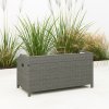 Outsunny PE Rattan Outdoor Storage Bench, Aluminium Garden Bench with Storage Underneath w/ Zipped Inner Lining, Rods for Deck, Grey