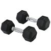 HOMCOM Rubber Dumbbell Sports Hex Weights Sets Home Gym Fitness Hexagonal Dumbbells Kit Weight Lifting Exercise (2 x 6kg)