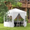 Outsunny 4m Hexagonal Gazebo Canopy Party Tent with 6 Removable Side Walls for Outdoor Event with Windows and Doors, White