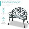 Outsunny 2 Seater Garden Bench, Cast Aluminium Outdoor Garden Loveseat, Antique Rose Style Outdoor Bench Seat with Back and Armrests for Patio, Porch, Park, Green