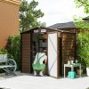 Outsunny 4.3 x  6.2 ft Garden Shed, Galvanised Metal Shed, Easy to Assemble, with Lockable Door, Gloves and 2 Vents Outdoor Tool Storage, Oak