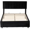 HOMCOM Double Ottoman Bed Frame, 4ft6 Gas Lift Storage Bed with 2-Level Adjustable Velvet Upholstered Headboard, Wheeled Drawer and Wooden Slats, No Mattress, Black