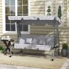 Outsunny 2-in-1 Garden Swing Seat Bed, 3 Seater Convertible Swing Chair Bench with Tilting Canopy, Cushioned Seat and 2 Pillows for Patio, Garden, Light Grey