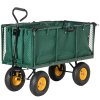 Outsunny Large 4 Wheel Heavy Duty Garden Cart Truck Trolley Wheelbarrow with Handle and Metal Frame - Green