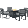 Outsunny 5-Piece Aluminium Garden Furniture Sets, 4 Seater Outdoor Conversational Dining Set with Gas Fire Pit Table Cushions for Yard, Poolside, Patio, Grey