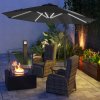 Outsunny 3(m) Cantilever Roma Parasol Adjustable Garden Sun Umbrella with LED Solar Light, Aluminium Frame, Tilt & Crank, UV50+, Cross Base Rotating Outdoor- Dark Grey
