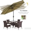Outsunny 2.7m Patio Garden Umbrella Outdoor Parasol Outdoor Market Table Umbrella with Tilt Crank and 24 LEDs Lights (Brown)