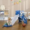 AIYAPLAY Kids Slide 3 in 1 Freestanding Toddler Slide with Climber, Basketball Hoop, Basketball, Tiger-Themed for Ages 18-36 Months - Blue