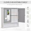 kleankin Mirror Cabinet Wall Mounted with Double Mirrored Doors, Hanging Cabinet with Cupboard and Shelf, Bathroom Wall Storage Organiser