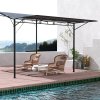 Outsunny 3 x 2.5m Patio Metal Gazebo Door Window Awning Wall Mount Canopy Outdoor Sunshade with Extended Shelter Charcoal Grey