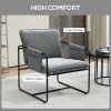 HOMCOM Modern Accent Chair, Chenille Armchair with Side Pockets and Steel Frame, Upholstered Reading Chair for Bedroom, Living Room, Grey