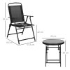 Outsunny Garden Bistro Set, 3 Pieces Table and Chairs Set, Outdoor Garden Furniture with Foldable Breathable Mesh Fabric Armchairs & Glass Top Coffee Table, Black