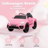 AIYAPLAY Volkswagen Beetle Licensed Ride on Car, 12V Kids Electric Car with Remote Control, 4 Spring Suspension Wheels, Soft Start, Headlights, FM Radio, Music, Horn, Pink