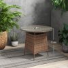 Outsunny Wicker Garden Rattan Table, Patio Furniture Outdoor Coffee Table with Umbrella Hole and Tempered Glass Top, Brown