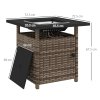 Outsunny Outdoor Rattan Gas Fire Pit Table, 50,000 BTU Square Garden Table with Fire Pit, Rain Cover, Wind Guard, Pulse-Ignition and Volcanic Rock, 72.5 x 72.5 x 67.5 cm, Mixed Brown