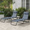 Outsunny 2 Piece Foldable Sun Loungers, Outdoor 4 Level Adjustable Backrest Reclining Chaise Chairs, Steel Frame Recliner Chair for Camping, Hiking, Grey