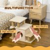 PawHut Dog Steps for Bed, 4 Step Pet Stairs with Cat House, Detachable Cover, Jute Scratching Post, Cat Climb ladder for Sofa w/ Hanging Balls - Beige