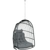 Outsunny Hanging Egg Chair, Foldable Rattan Garden Swing Chair with Installation Kit, Thickened Cushion and Headrest, Indoor Outdoor Hanging Egg Basket Seat for Patio, Porch, Dark Grey