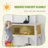 PawHut Wooden Tortoise House with Storage Shelf, Tortoise Enclosure Habitat with Clear Windows, Lamp Holder, Openable Top, Built-in Tray, for Indoor Use, Grey