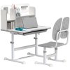 AIYAPLAY Kids Desk and Chair Set, Height Adjustable Children School Study Desk, Student Writing Desk with Tiltable Desktop Drawer, Pen Slot, Reading Rack for Ages 3-13 Years, Grey