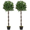 Outsunny Artificial Bay Laurel Topiary Trees w/ Pot Fake, Set Of 2 120cm/4FT Indoor Outdoor Greenery Plant Home Office Garden Decor Green