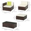 Outsunny 5 Pieces PE Rattan Garden Furniture Set with Cushions, Outdoor Corner Sofa, Patio Sectional Conversation Furniture Sets with Glass Top Coffee Table, Brown