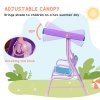 Outsunny 2 Seat Kids Swing Chair with Adjustable Canopy, Fairy Themed Double Kids Garden Swing Bench with Safety Belts for Patio Park Porch, for Ages 3-6 Years - Blue