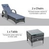 Outsunny 3 Pieces PE Rattan Patio Lounge Chair Set, Outdoor Recliner Lounge Chairs with Wheels, for Outside with Cushions, Headrest, Coffee Table for Garden, Poolside, Grey