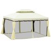 Outsunny 4 x 3 m Aluminum Garden Gazebo, Double Roof Outdoor Gazebo Canopy Shelter with Netting & Curtains for Garden, Lawn, Backyard and Deck, Cream