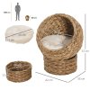 PawHut Wicker Cat House, Raised Cat Bed with Cylindrical Base, Soft Washable Cushion, Woven Water Hyacinth Cat Basket for Indoor and Outdoor, 42 x 33 x 52 cm - Brown