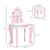 ZONEKIZ Kids Dressing Table with Mirror and Stool, Vanity Set w/ Love Heart and Bow Design, Girl Makeup Desk w/ Drawer, for Ages 3-6 Years - Pink