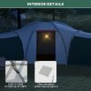 Outsunny 6-9 Man Large Tunnel Tent with 3 Bedroom, Living Area and Porch, 2000mm Waterproof Camping Tent, Portable with Bag, for Fishing Hiking Festival, Green