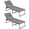 Outsunny 2 Piece Foldable Sun Lounger Set with 5-level Reclining Back, Outdoor Tanning Chairs Sun Loungers with Build-in Padded Seat, Side Pocket, Headrest for Beach, Patio, Grey