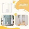 PawHut Dog Gate with Cat Flap Pet Safety Gate Barrier, Stair Pressure Fit, Auto Close, Double Locking, for Doorways, Hallways, 75-82 cm White