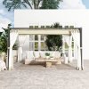 Outsunny 3 x 4 m Pergola with Retractable Roof Canopy and Netting Sidewalls, Aluminium Frame Garden Gazebo Outdoor Sun Shade Shelter for Grill, Patio, Deck, Khaki
