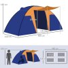 Outsunny 4-6 Man Tunnel Tent with 2 Bedroom, Living Area and Porch, Large Camping Tent, 2000mm Waterproof, Portable with Bag, for Fishing Hiking Festival, Orange and Blue
