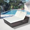 Outsunny Double Rattan Sun Lounger, Garden Daybed with 5-Level Adjustable Backrest and Flip Side Trays, Wicker Outdoor Furniture Recliner with Cushions and Pillows for Patio, Cream White