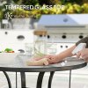 Outsunny Outdoor Dining Table with Parasol Hole, Tempered Glass Top Metal Frame Coffee Table, Round, 96.5 x 96.5 x 71 cm