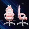 HOMCOM Gaming Chair for Adults with Cat Ears, Faux Leather Reclining Computer Chair with Footrest, Lumbar Support and Headrest, Height Adjustable Swivel Seat, Pink