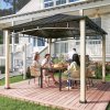 Outsunny 3 x 3(m) Hardtop Gazebo Canopy with Galvanised Metal Roof, Garden Gazebo Permanent Pavilion with Wood Grain Strong Columns and Top Hook for Patio, Deck