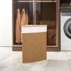 HOMCOM Bamboo Laundry Basket with Lid, 55L Corner Laundry Hamper with Removable Washable Liner Bag, Bathroom Triangle Washing Basket, 35 x 35 x 60 cm